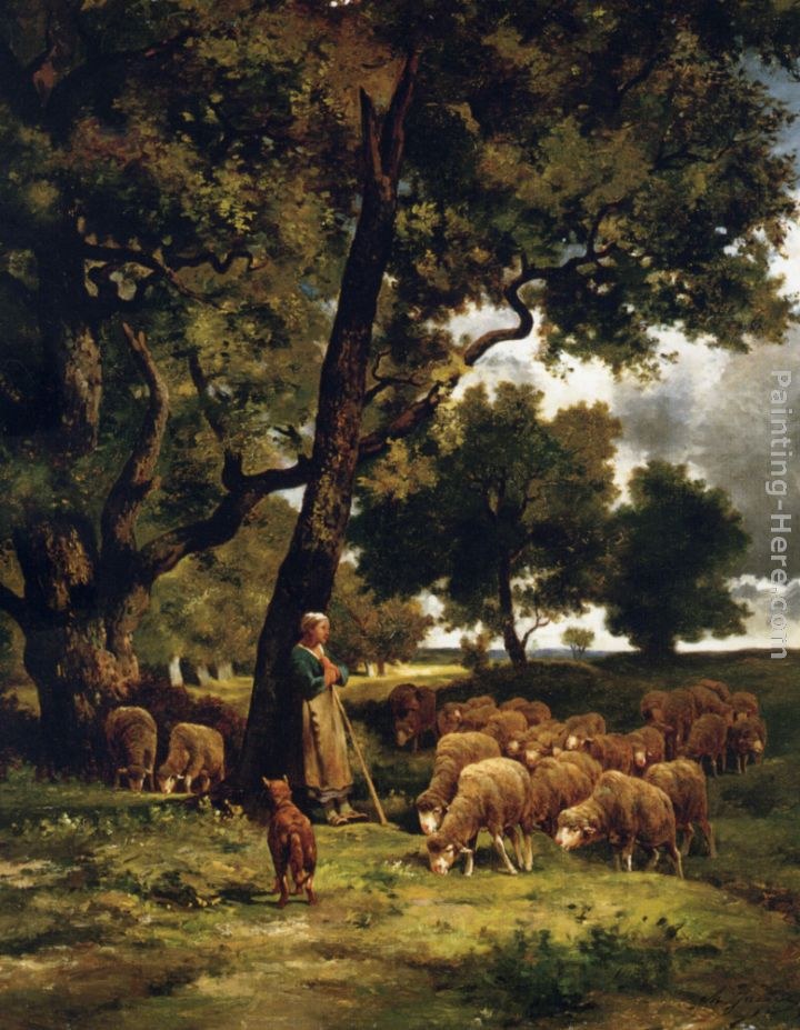 Charles Emile Jacque The shepherdess and her flock